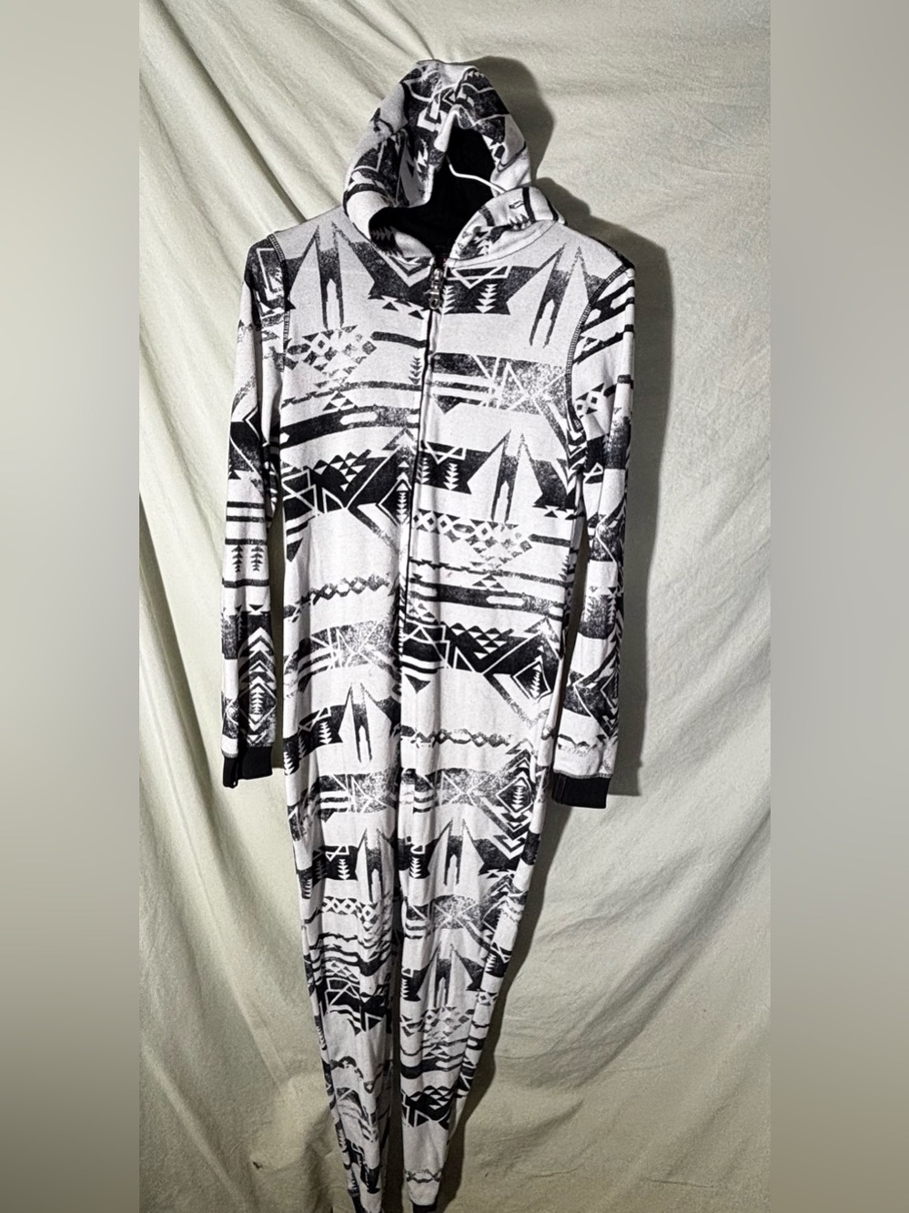 Black & White Aztec Print Zip-Front Women's Onsie
